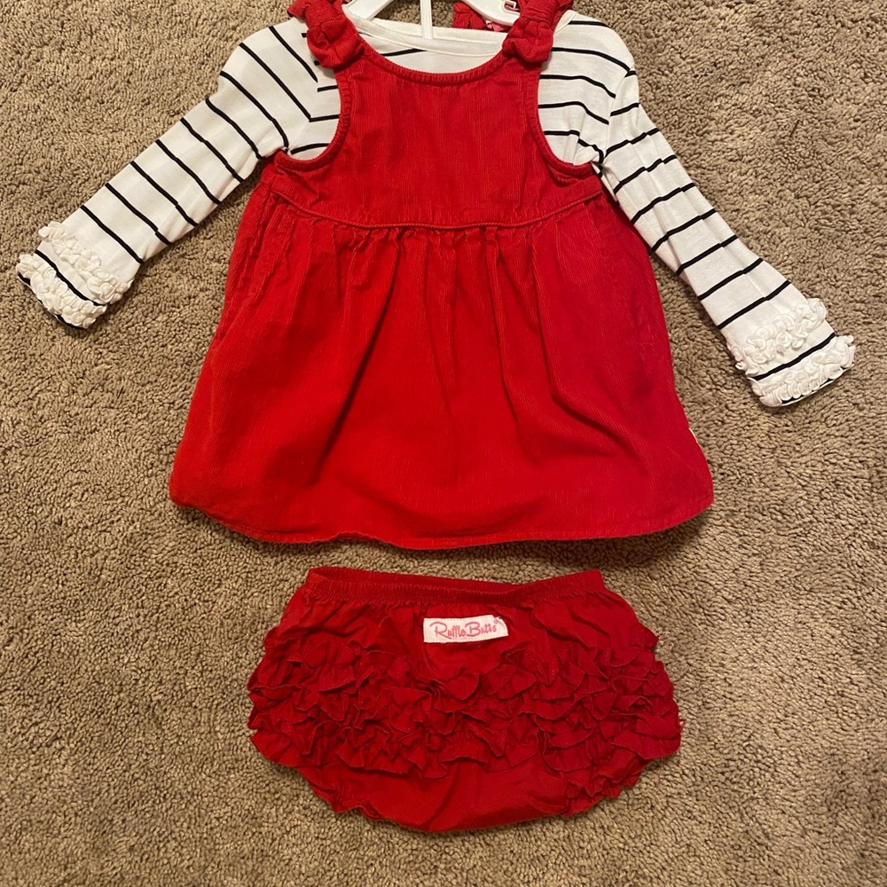 Christmas Dress! RuffleButts red corduroy dress with matching bloomers